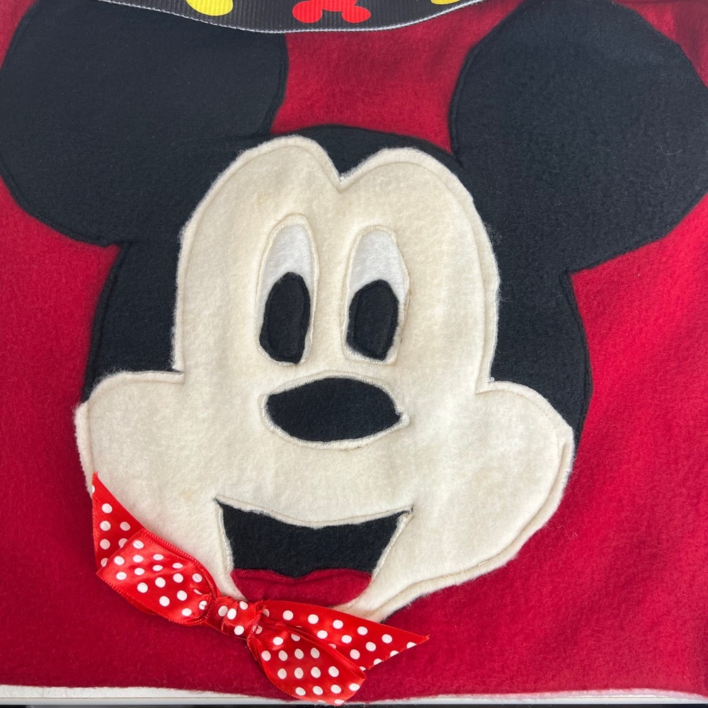 Handmade Mickey Mouse &‎ Minnie Mouse Felt Applique lined Pouch Bag Red Pink